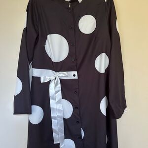 SHEIN Black Blouse with White Polka Dots and Ribbon